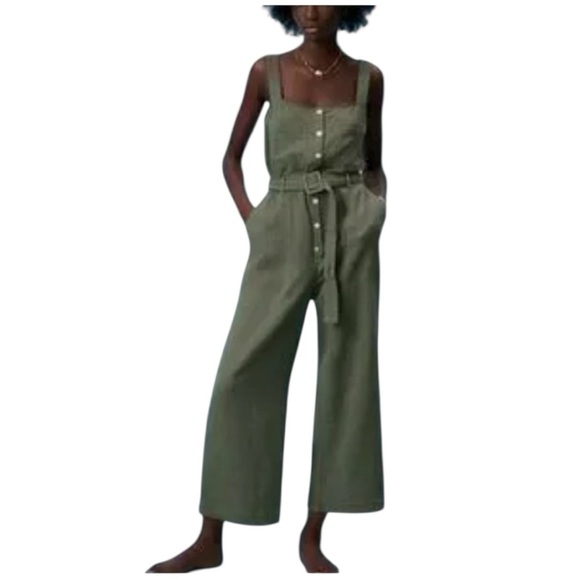 🌹ZARA ARMY GREEN CRINKLE JUMPSUIT - Picture 1 of 9